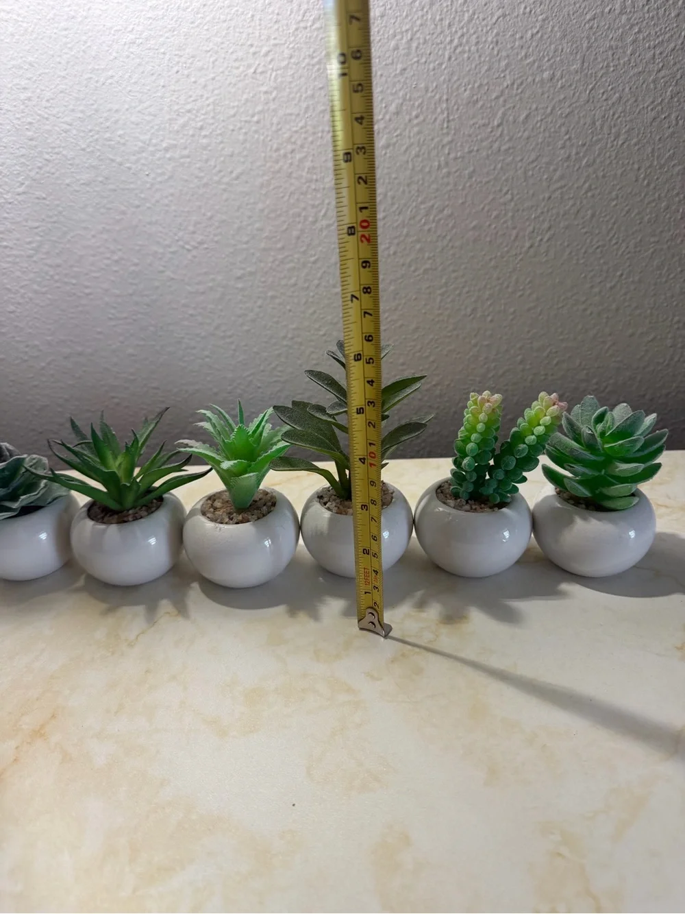 6-Piece Mini Faux Succulent Set with White Ceramic Pots